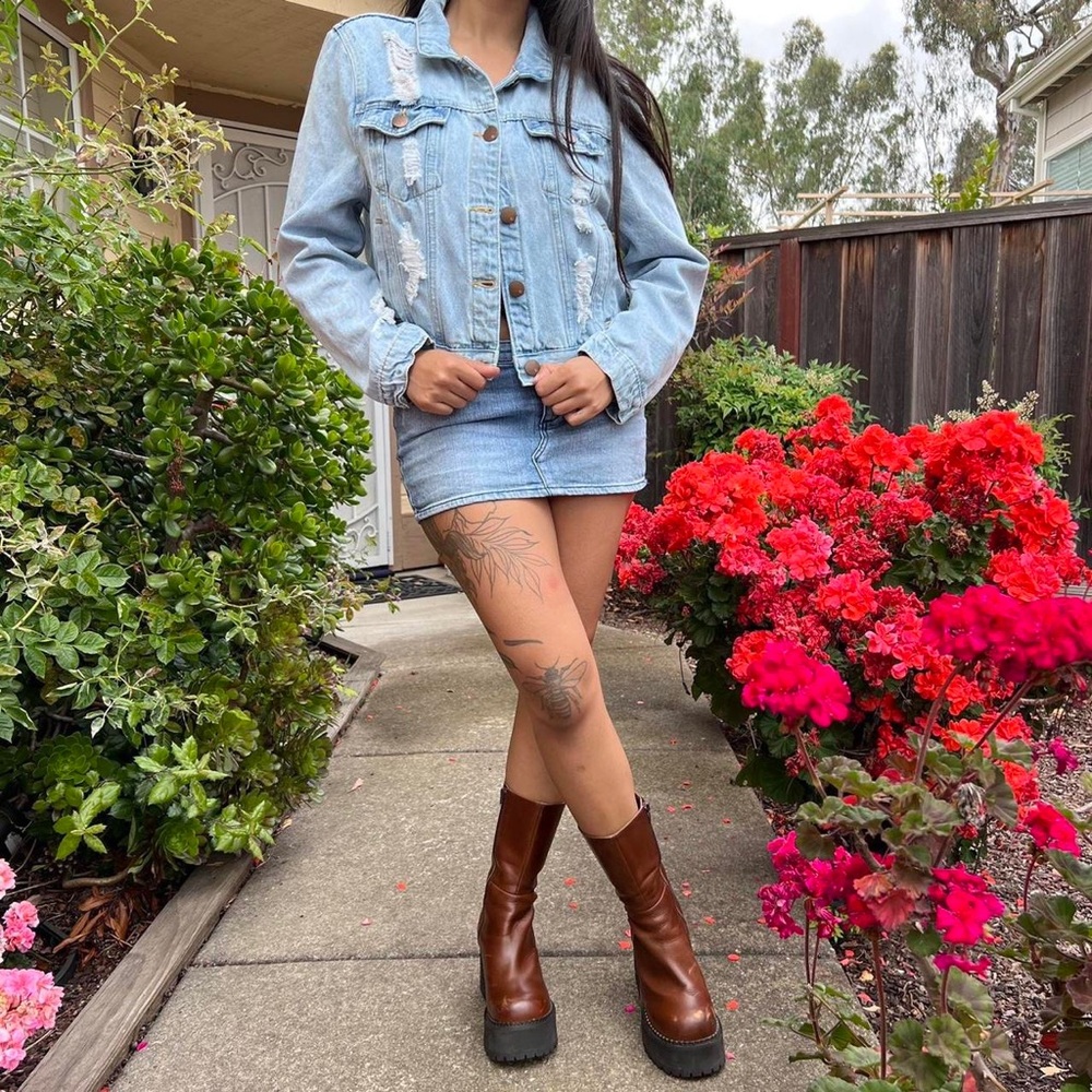 distressed denim jacket light blue wash